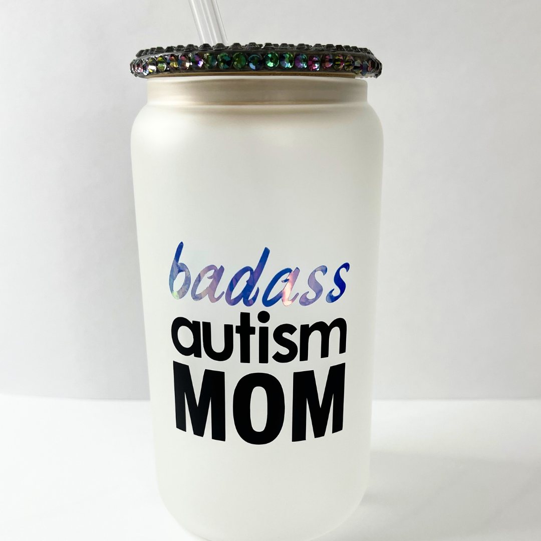 Badass Autism Mom Bamboo Top Glass Tumbler