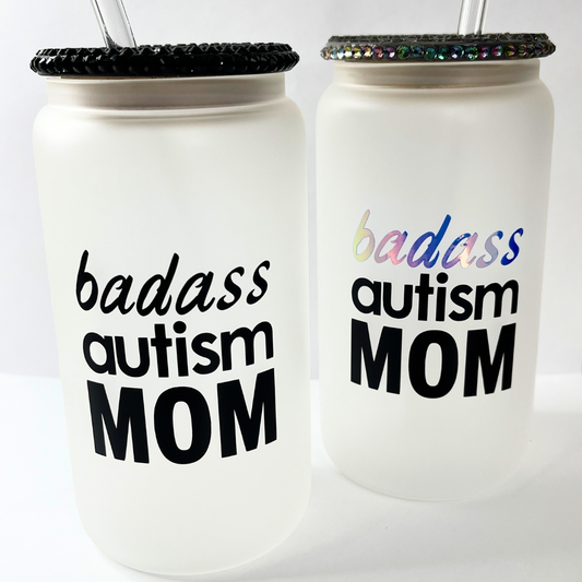 Badass Autism Mom Bamboo Top Glass Tumbler