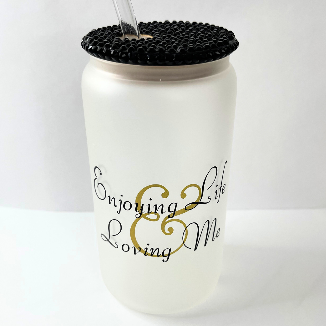 Enjoying Life & Loving Me Bamboo Top Glass Tumbler