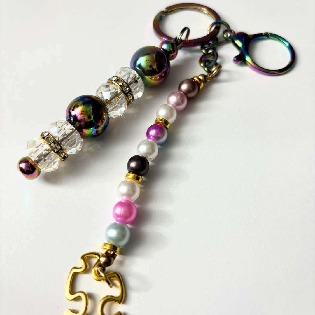 Autism Beaded Keychain -Purple Multi-Color