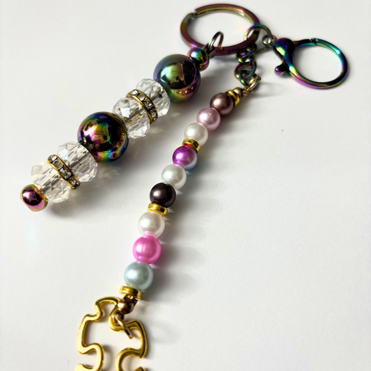 Autism Beaded Keychain -Purple Multi-Color