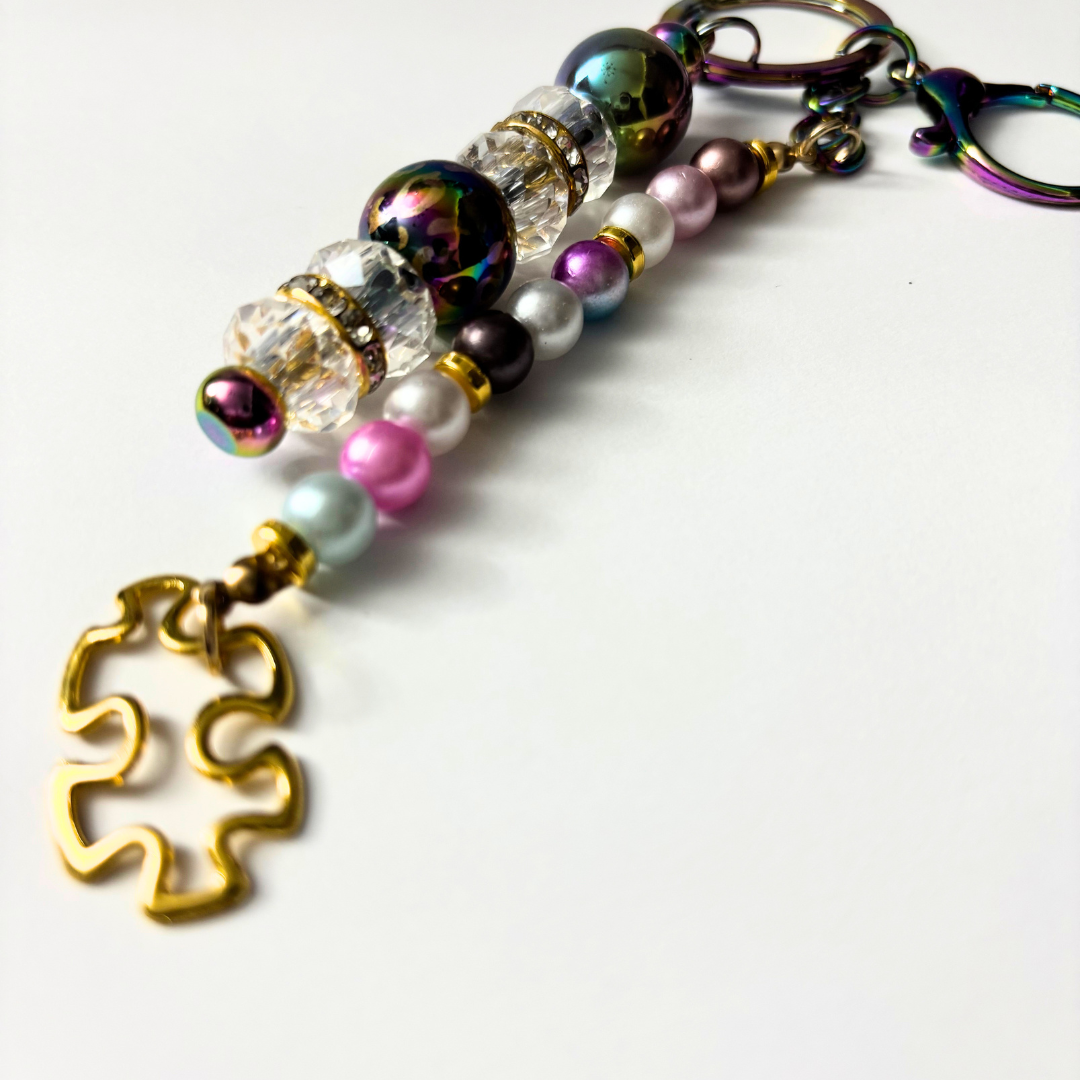 Autism Beaded Keychain -Purple Multi-Color