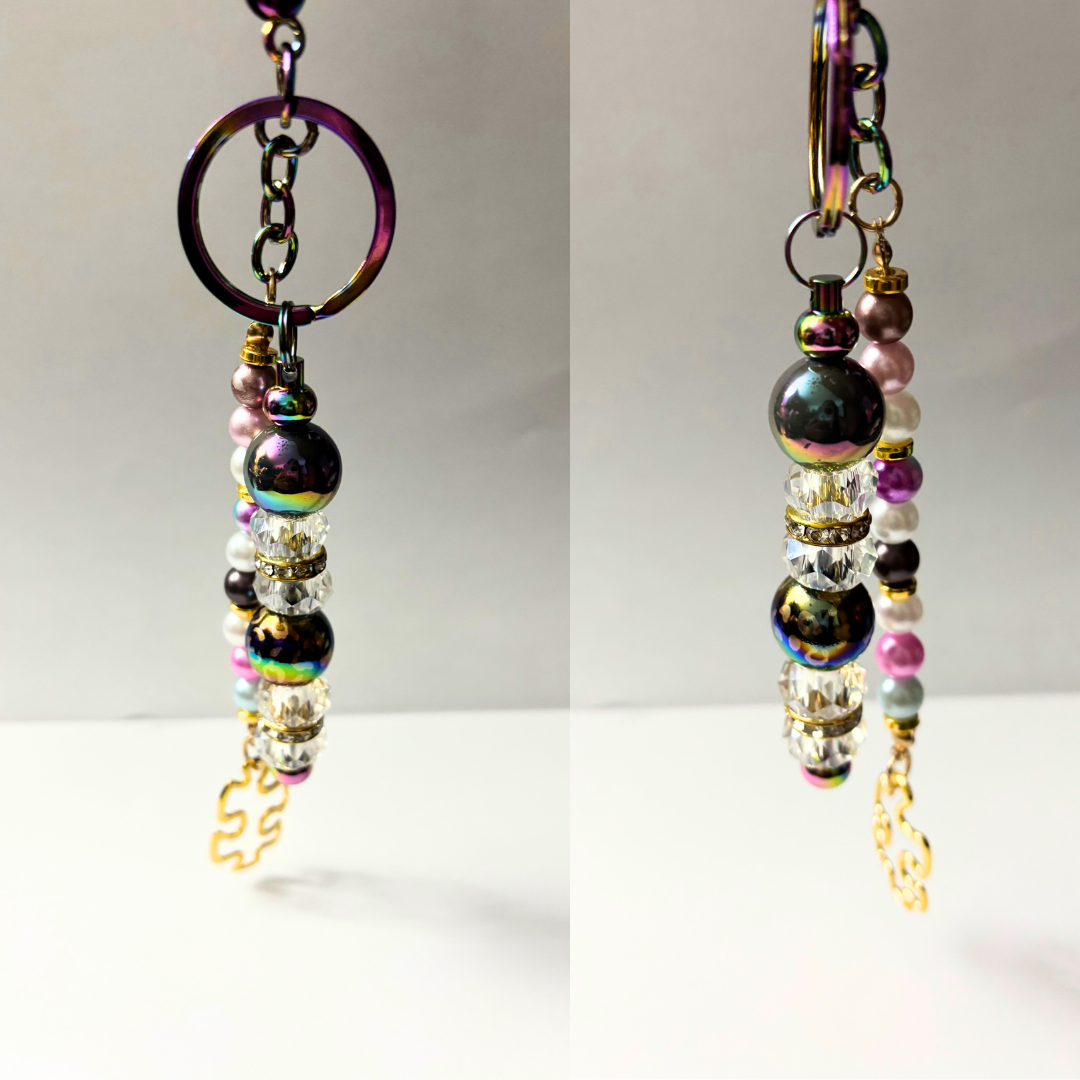 Autism Beaded Keychain -Purple Multi-Color
