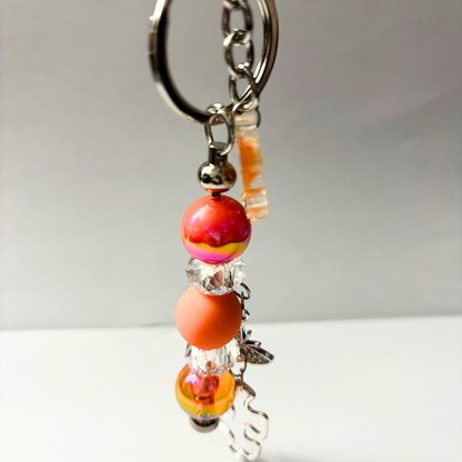 Autism Beaded Keychain - Orange Silver