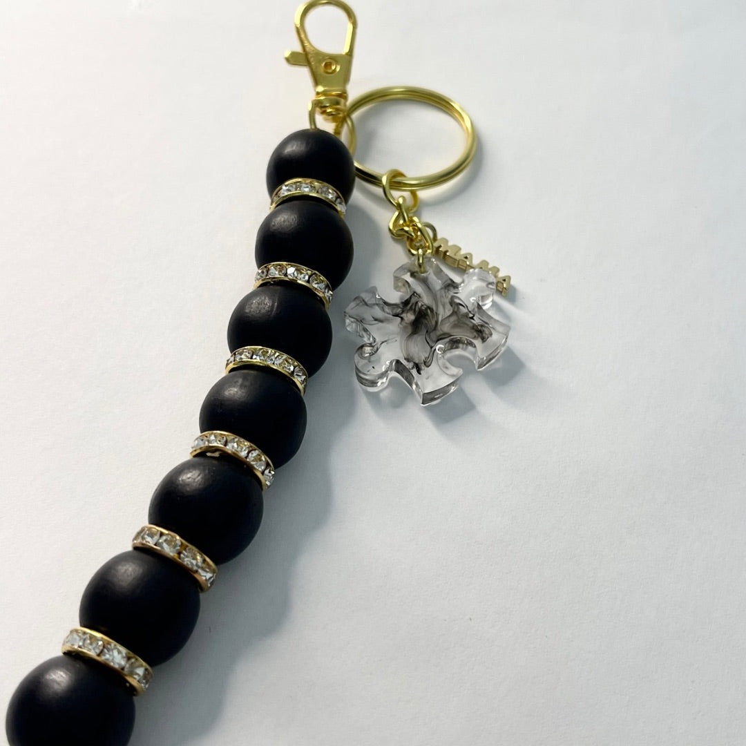 Autism Beaded Keychain -Black and Gold