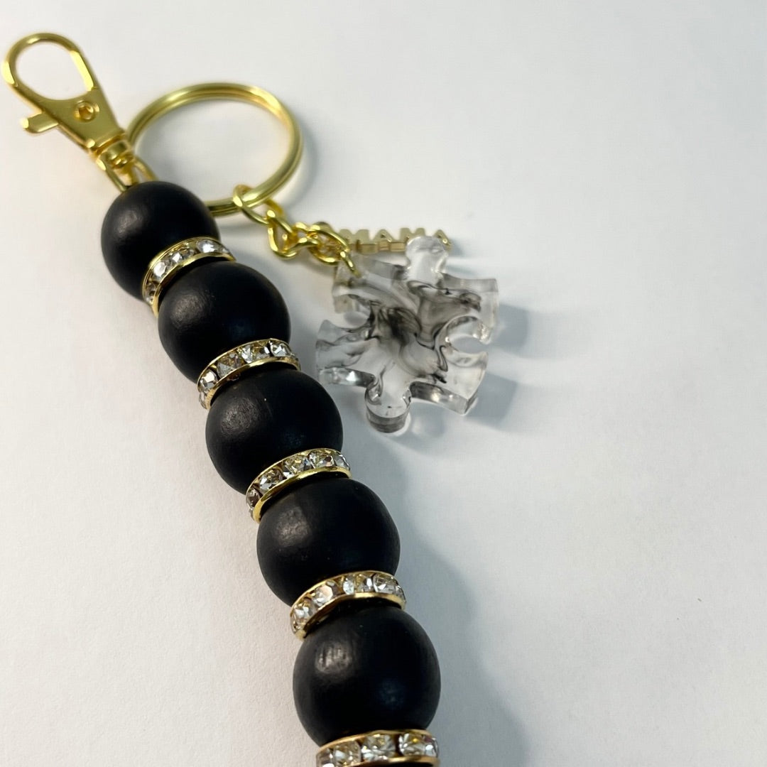 Autism Beaded Keychain -Black and Gold