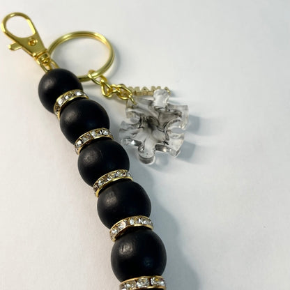 Autism Beaded Keychain -Black and Gold