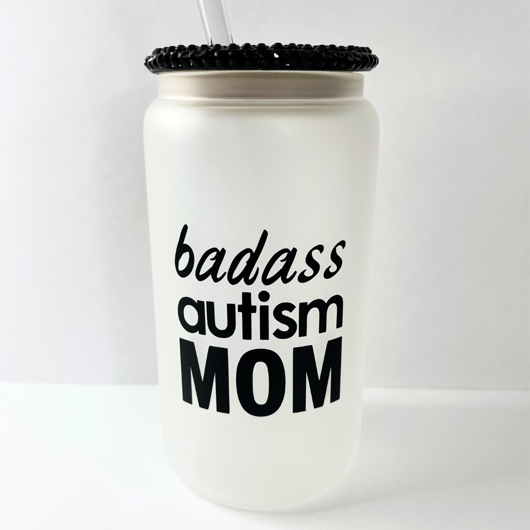 Badass Autism Mom Bamboo Top Glass Tumbler