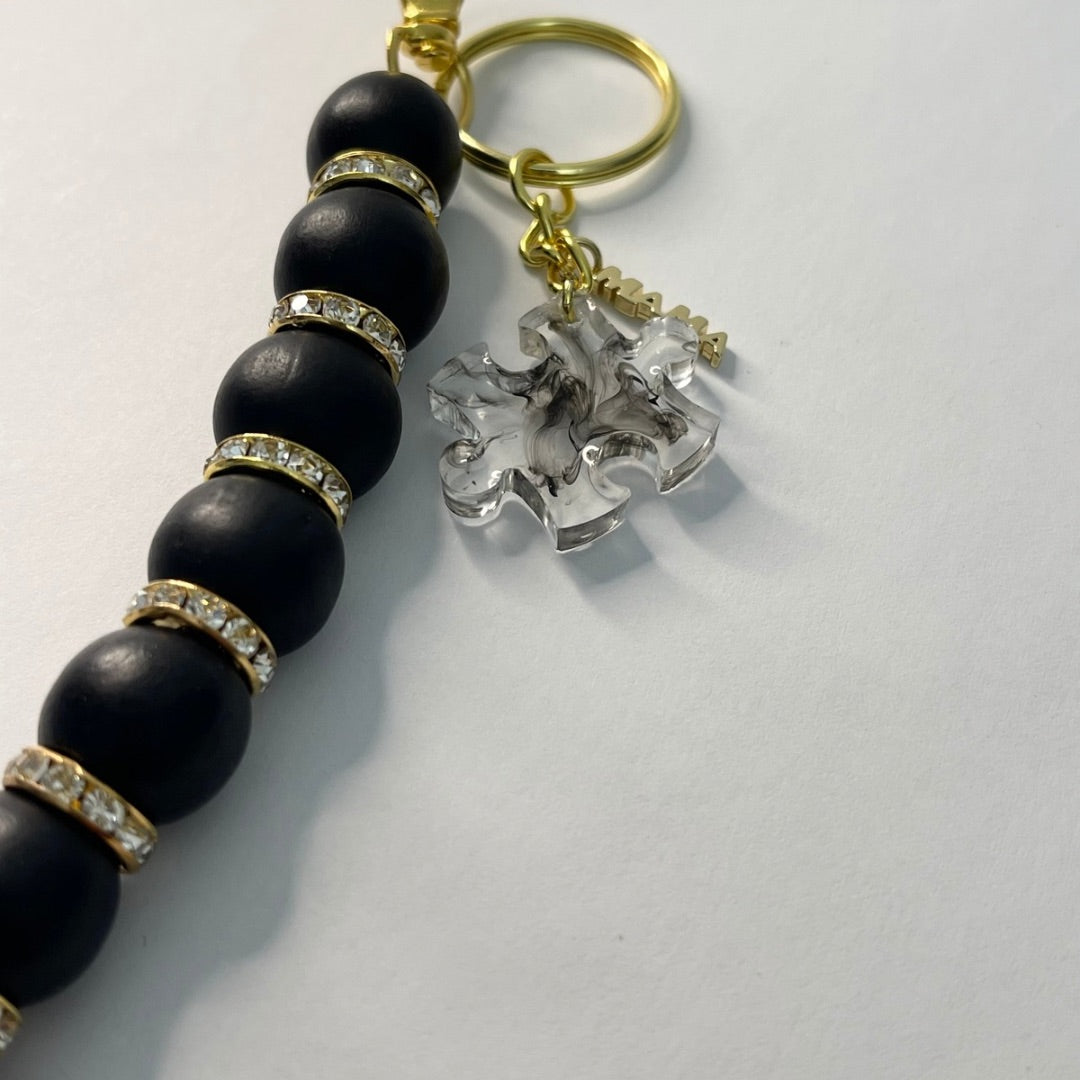 Autism Beaded Keychain -Black and Gold