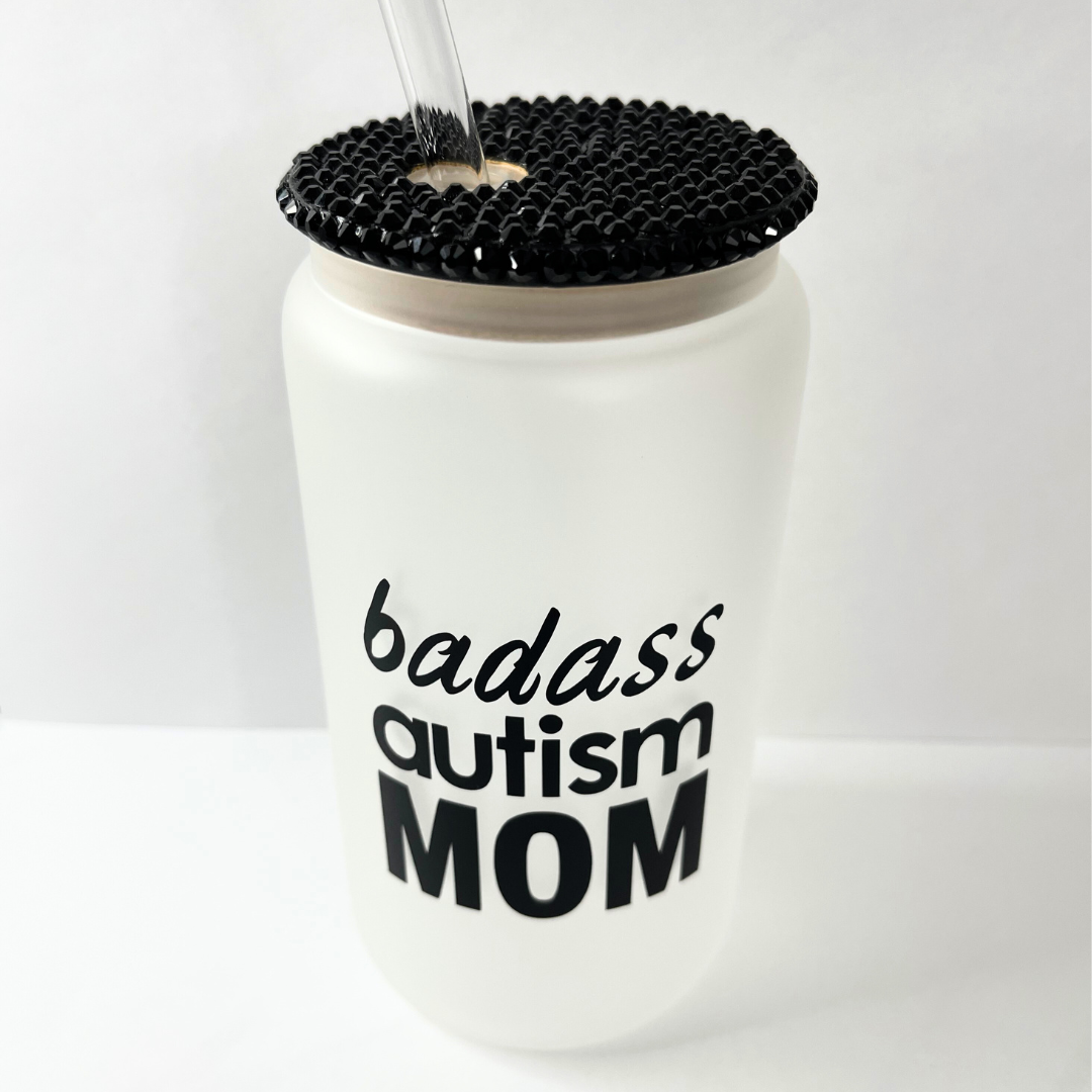 Badass Autism Mom Bamboo Top Glass Tumbler