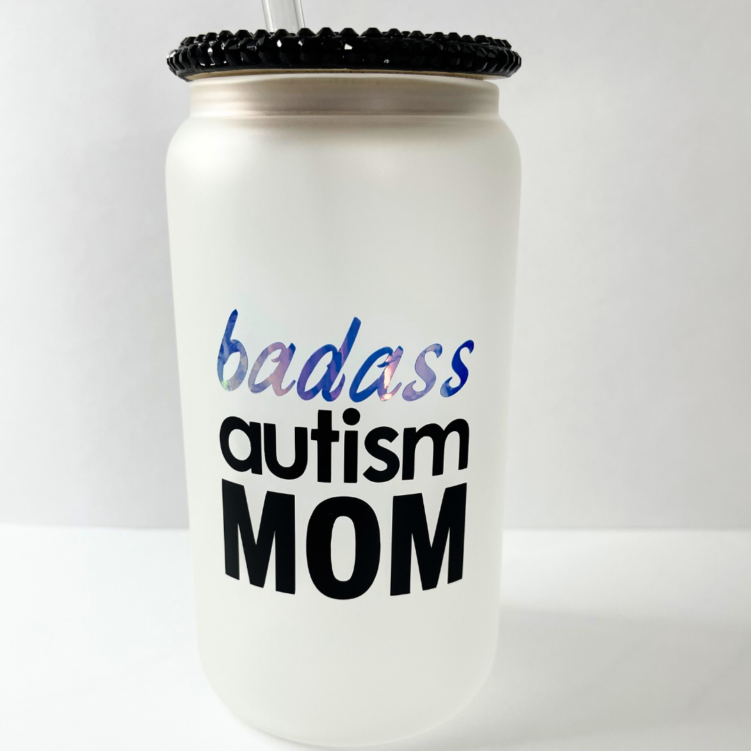 Badass Autism Mom Bamboo Top Glass Tumbler