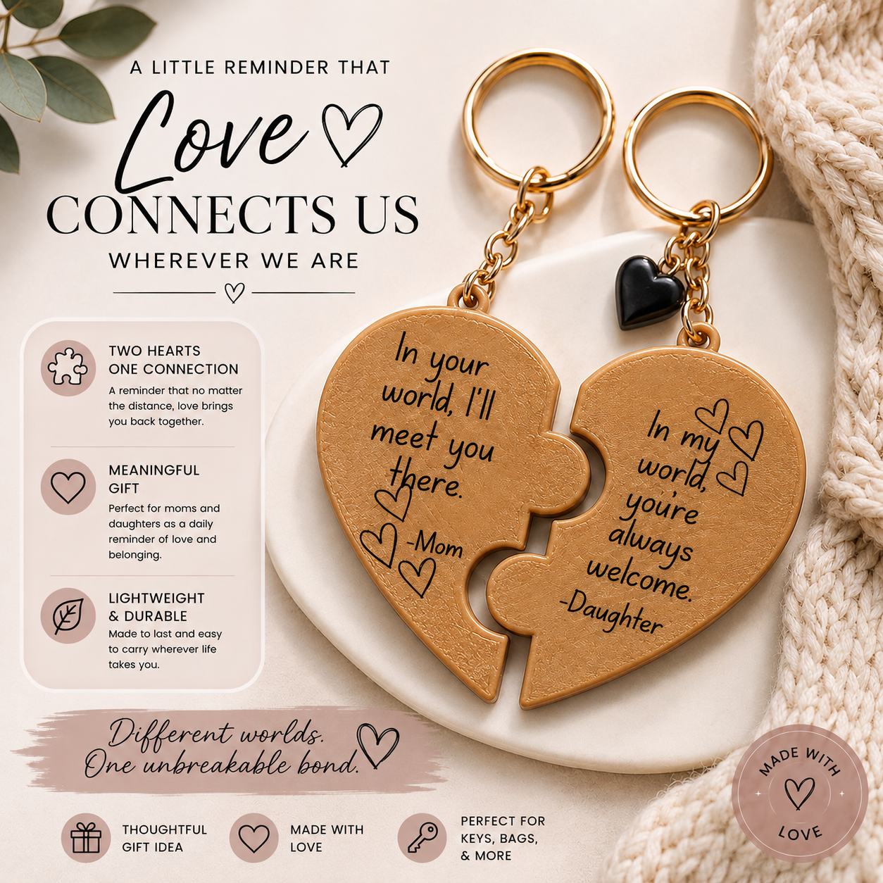 Puzzle Piece Heart Keychain Set — Mom & Child