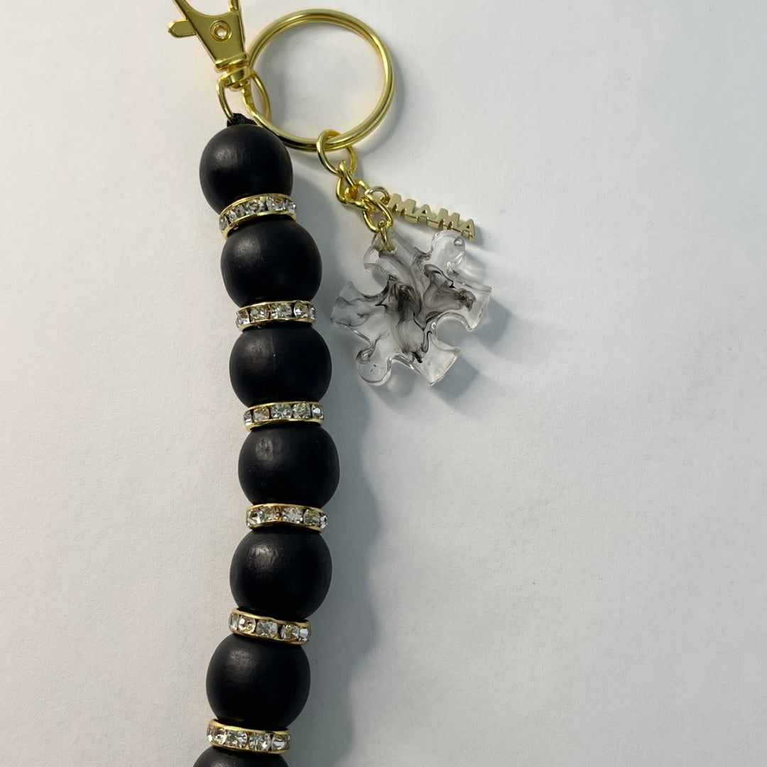 Autism Beaded Keychain -Black and Gold
