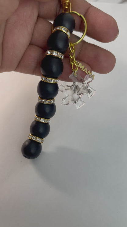 Autism Beaded Keychain -Black and Gold