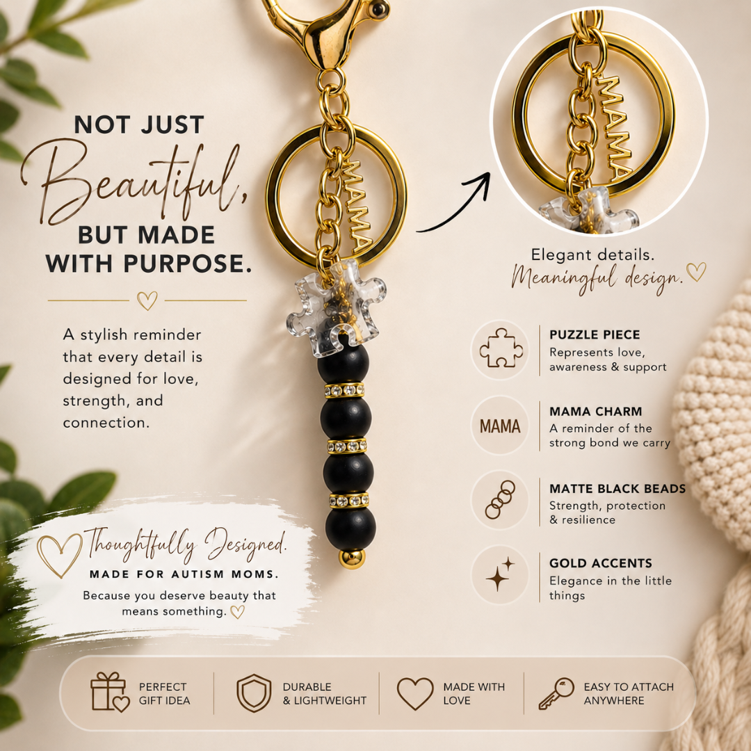 Autism Beaded Keychain -Black and Gold